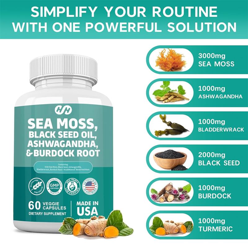 Black Seed Oil Capsule - 60 Capsules 7000mg Algues Marines 4000mg